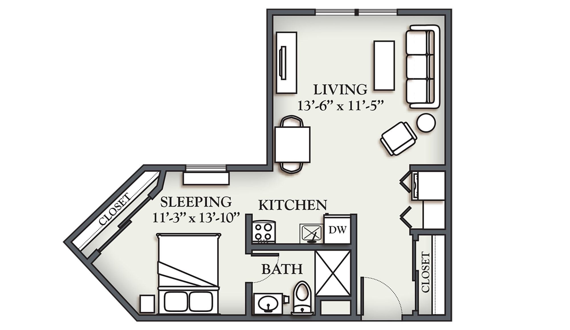 Studio Apartment 492 sq. ft. Lathrop Community